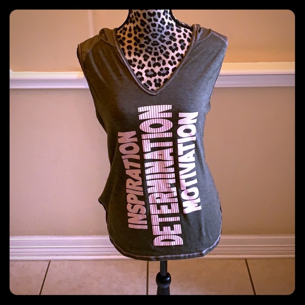 EVCR Grey exercise tank with mesh hoodie.